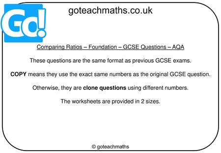 Comparing Ratios – Foundation – GCSE Questions – AQA