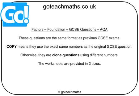 Factors – Foundation – GCSE Questions – AQA