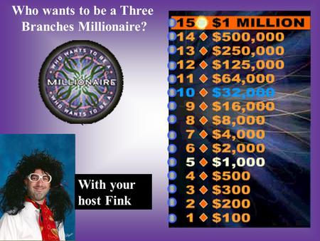 Who wants to be a Three Branches Millionaire? With your host Fink.