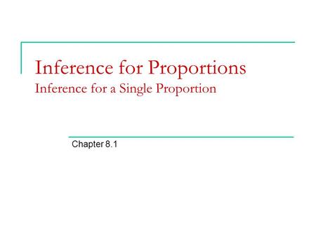 Inference for Proportions Inference for a Single Proportion