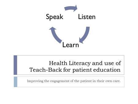 Health Literacy and use of Teach-Back for patient education