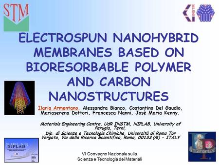 VI Convegno Nazionale sulla Scienza e Tecnologia dei Materiali ELECTROSPUN NANOHYBRID MEMBRANES BASED ON BIORESORBABLE POLYMER AND CARBON NANOSTRUCTURES.