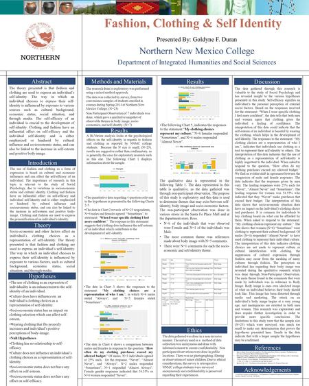 Fashion, Clothing & Self Identity Presented By: Goldyne F. Duran Northern New Mexico College Department of Integrated Humanities and Social Sciences Abstract.