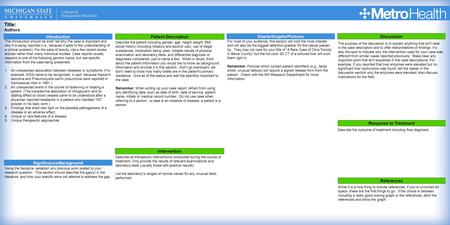 Title: Authors: References Introduction Intervention Significance/Background Charts/Graphs/Pictures Discussion Using the literature, establish any previous.