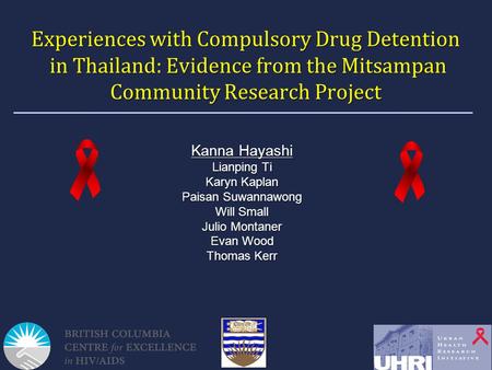 Experiences with Compulsory Drug Detention in Thailand: Evidence from the Mitsampan Community Research Project Kanna Hayashi Lianping Ti Karyn Kaplan Paisan.