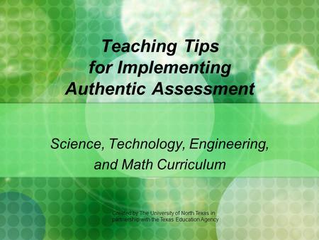 Teaching Tips for Implementing Authentic Assessment