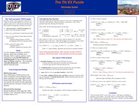 The ‘short movement’-TH/EX puzzle: Generally, a surface subject argument is attracted by T to Spec,TP. But in many Expletive Ss as in (1a-c), the potential.