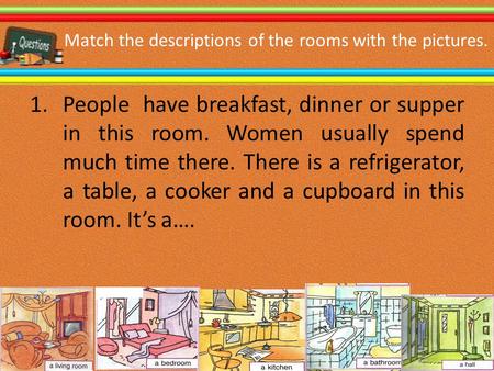 Match the descriptions of the rooms with the pictures.