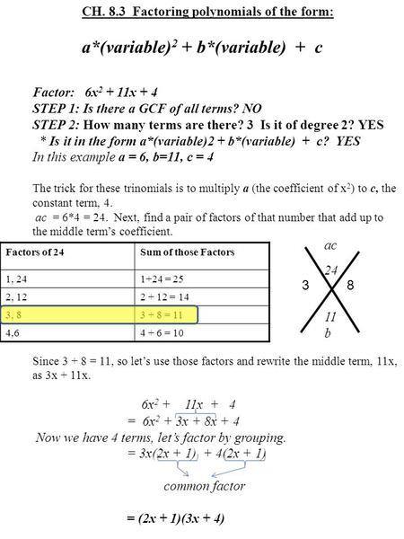 a*(variable)2 + b*(variable) + c