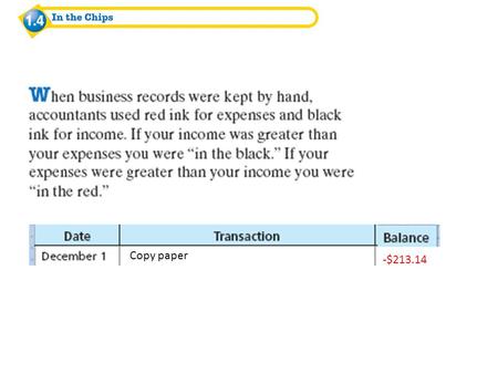 Copy paper -$213.14.