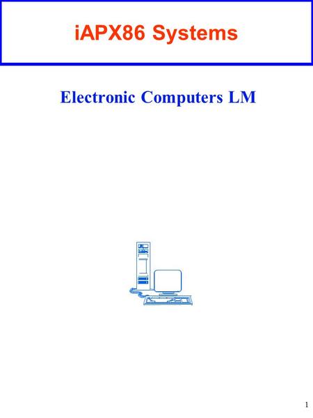 1 iAPX86 Systems Electronic Computers LM. 2 X86 Registers 0781531 ALAHAX BLBHBX CLCHCX DLDHDX SI DI BP SP EAX EBX ECX EDX ESI EDI EBP ESP 07815 CS SS.