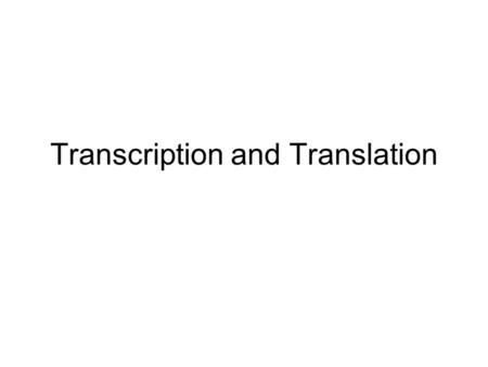 Transcription and Translation