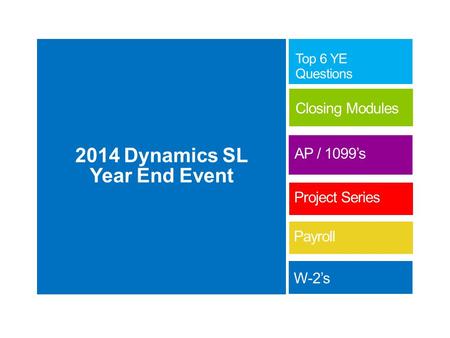 Top 6 Year End Support Questions 1. Where do we get year end updates? Log into CustomerSource https://mbs.microsoft.com/customersource/northamerica/SL/downloa.