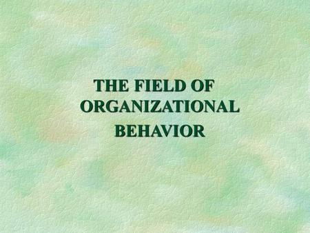 THE FIELD OF ORGANIZATIONAL