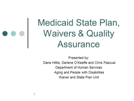 Medicaid State Plan, Waivers & Quality Assurance