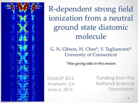 R-dependent strong field ionization from a neutral ground state diatomic molecule G. N. Gibson, H. Chen*, V. Tagliamonti* University of Connecticut *Also.