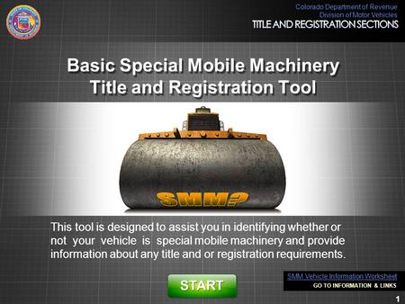 Basic Special Mobile Machinery Title and Registration Tool