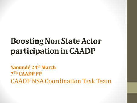 Boosting Non State Actor participation in CAADP Yaoundé 24 th March 7 Th CAADP PP CAADP NSA Coordination Task Team.