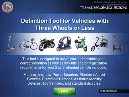 Definition Tool for Vehicles with Three Wheels or Less