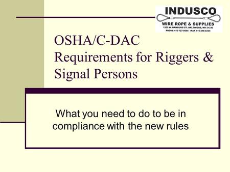 OSHA/C-DAC Requirements for Riggers & Signal Persons