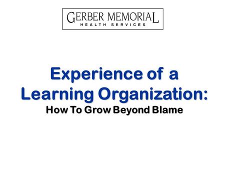 Experience of a Learning Organization: How To Grow Beyond Blame.