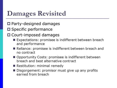 Damages Revisited Party-designed damages Specific performance