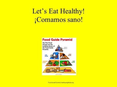 Let’s Eat Healthy! ¡Comamos sano! Food Guide Pyramid: healthyweightkids.org.