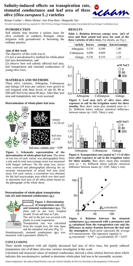 Salinity-induced effects on transpiration rate, stomatal conductance and leaf area of three olive (Olea europaea L.) varieties INTRODUCTION Soil salinity.