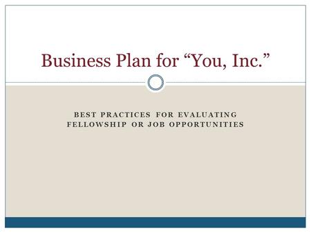 Business Plan for “You, Inc.”