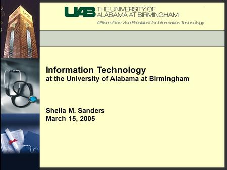 Information Technology at the University of Alabama at Birmingham Sheila M. Sanders March 15, 2005.