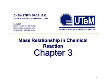 Mass Relationship in Chemical Reaction