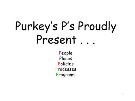 1 Purkey’s P’s Proudly Present... People Places Policies Processes Programs.