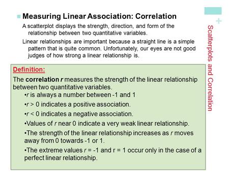 Scatterplots and Correlation