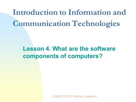 Introduction to Information and Communication Technologies