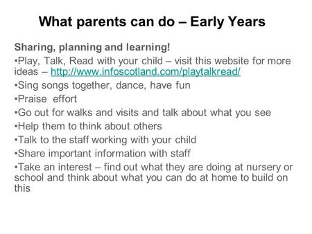 What parents can do – Early Years