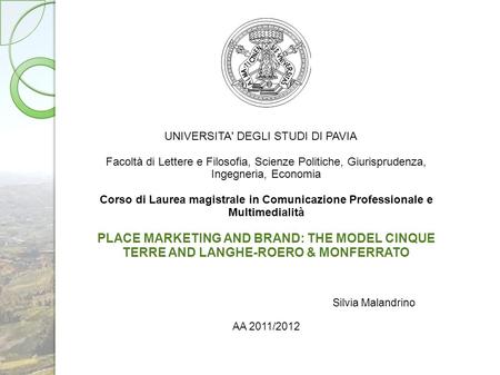 UNIVERSITA' DEGLI STUDI DI PAVIA Facoltà di Lettere e Filosofia, Scienze Politiche, Giurisprudenza, Ingegneria, Economia Corso di Laurea magistrale in.