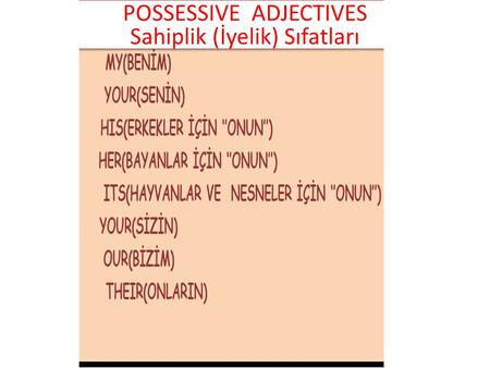 POSSESSIVE ADJECTIVES Sahiplik (İyelik) Sıfatları.