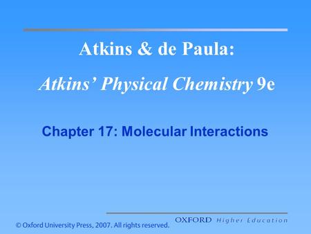 Atkins & de Paula: Atkins’ Physical Chemistry 9e