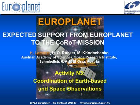 I3/CA Europlanet - EC Contract 001637 -  EUROPLANET Activity N3: Coordination of Earth-based and Space Observations EXPECTED.