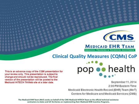 Clinical Quality Measures (CQMs) CoP