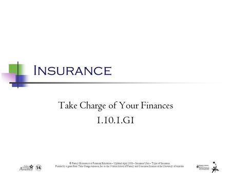 © Family Economics & Financial Education – Updated April 2008 – Insurance Unit – Types of Insurance Funded by a grant from Take Charge America, Inc. to.