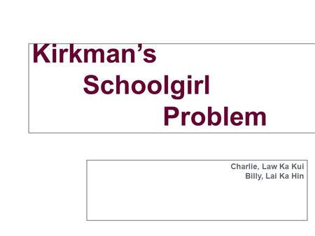 Kirkman’s Schoolgirl Problem