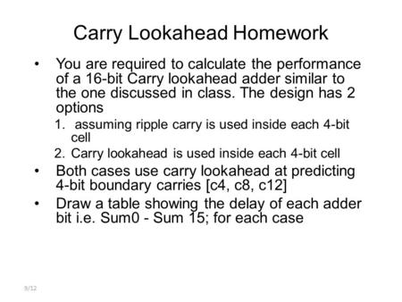 Carry Lookahead Homework