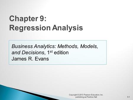 Chapter 9: Regression Analysis