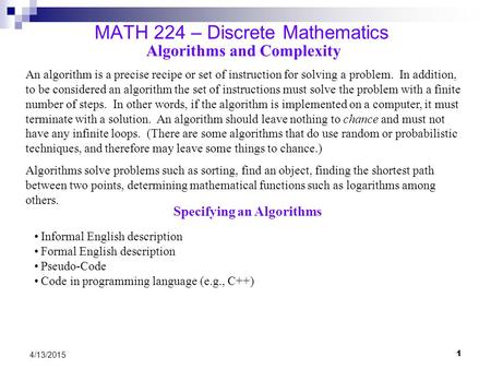 MATH 224 – Discrete Mathematics