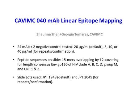 CAVIMC 040 mAb Linear Epitope Mapping