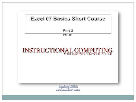 DATABASE BASICS: INSERTING AND FORMATTING DATA EXCEL 07 SESSION II.