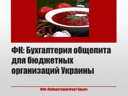 ФК: Бухгалтерия общепита для бюджетных организаций Украины ООО «Лаборатория Форт Крым»