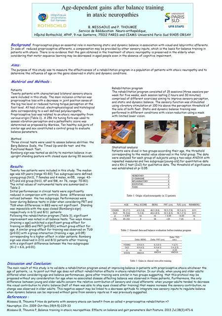 Age-dependent gains after balance training in ataxic neuropathies B. MISSAOUI and P. THOUMIE Service de Rééducation Neuro-orthopédique, Hôpital Rothschild,