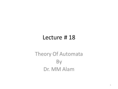 Theory Of Automata By Dr. MM Alam